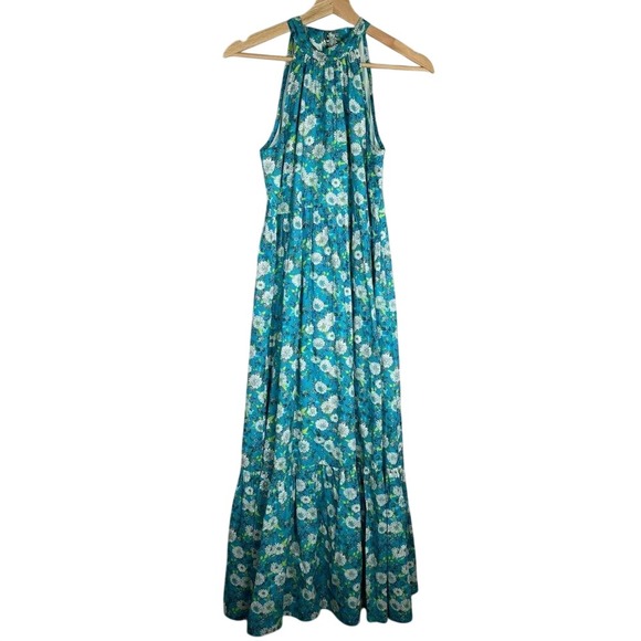 Victoria Dunn Dresses & Skirts - Victoria Dunn Turquiose Floral Tiered Sleeveless Maxi Dress with Belt Size XS